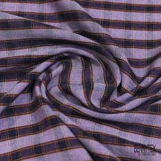 Coton viscose tissé teint motif carreau rouge beige fond vanille