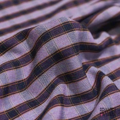 Coton viscose tissé teint motif carreau rouge beige fond vanille