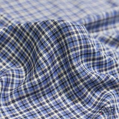 Coton viscose tissé teint motif carreau bleu nuit choco noir blanc cassé