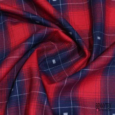 Coton gratté tissé teint motif carreau violine rosée du matin taupe choco fond abricot givré