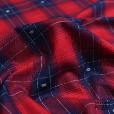 Coton gratté tissé teint motif carreau violine rosée du matin taupe choco fond abricot givré