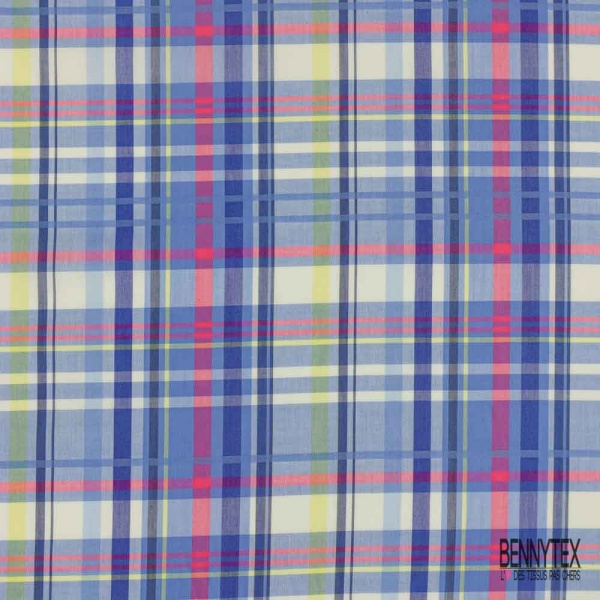 Coton tissé teint imprimé tartan lilas blanc optique