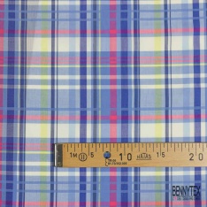 Coton tissé teint imprimé tartan lilas blanc optique