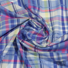 Coton tissé teint imprimé tartan lilas blanc optique