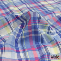 Coton tissé teint imprimé tartan lilas blanc optique