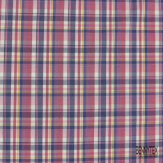 Coton tissé teint imprimé tartan céruleum rose fluo jaune blanc discret