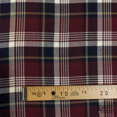 Coton Viscose Tartan Rouge Moutarde Marine fond Beige