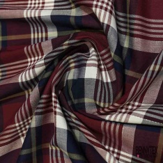 Coton Viscose Tartan Rouge Moutarde Marine fond Beige