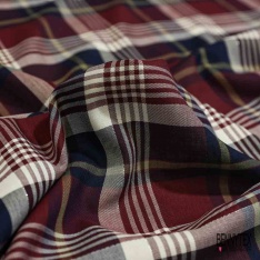 Coton Viscose Tartan Rouge Moutarde Marine fond Beige