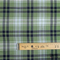 Coton viscose tissé teint tartan sapin marine blanc discret lurex argent