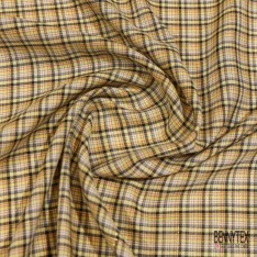 Coton viscose tissé teint tartan bleu nuit tilleul bleu ciel pastel lurex ciel