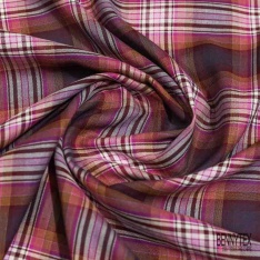 Coton viscose tissé teint petit tartan gris noir vanille blanc discret ocre lurex or