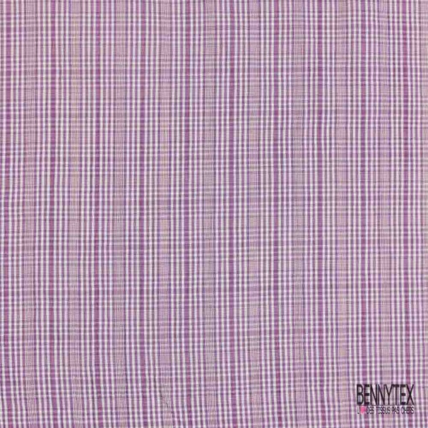 Coton froissé motif mini tartan violine blanc discret