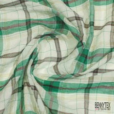Coton froissé motif mini tartan violine blanc discret