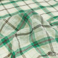 Coton froissé motif mini tartan violine blanc discret