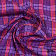 Coton froissé élasthanne motif tartan gazon choco fond blanc discret