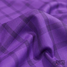 Coton viscose tissé teint tartan anthracite framboise beige blanc discret