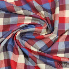 Coton viscose tissé teint élasthanne tartan noir fond violet