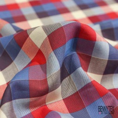 Coton viscose tissé teint élasthanne tartan noir fond violet