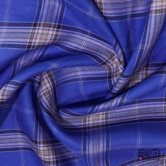 Coton viscose tissé teint carreaux bleu rouge blanc discret noir