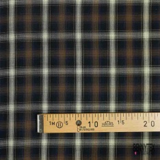 Coton viscose tissé teint tartan noir rose pastel fond bleu roi