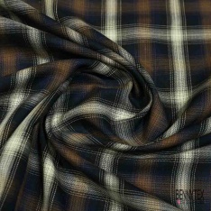 Coton viscose tissé teint tartan noir rose pastel fond bleu roi