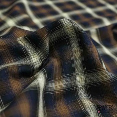 Coton viscose tissé teint tartan noir rose pastel fond bleu roi