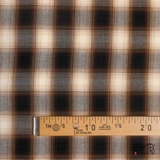 Coton viscose tissé teint tartan noir bleu nuit blanc cassé caramel