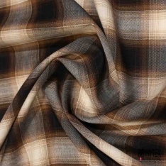 Coton viscose tissé teint tartan noir bleu nuit blanc cassé caramel