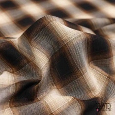 Coton viscose tissé teint tartan noir bleu nuit blanc cassé caramel