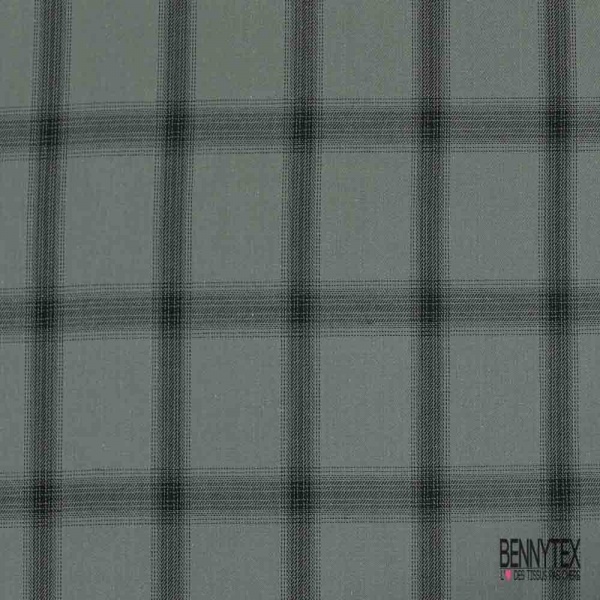 Coton viscose tissé teint élasthanne tartan noir fond anthracite