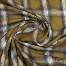 Coton viscose tissé teint élasthanne tartan orchidée rouge blanc cassé gris