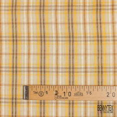 Coton froissé motif tartan violine citron vert mandarine gris beige fond blanc discret