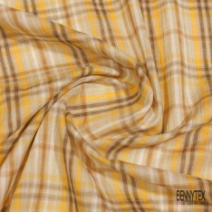 Coton froissé motif tartan violine citron vert mandarine gris beige fond blanc discret