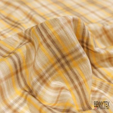 Coton froissé motif tartan violine citron vert mandarine gris beige fond blanc discret