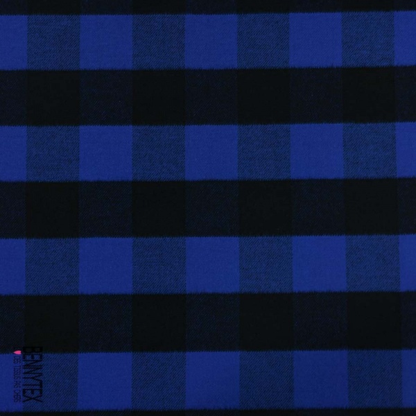 Coton viscose gratté chemise bûcheron tissé teint grand carreau bleu roi noir