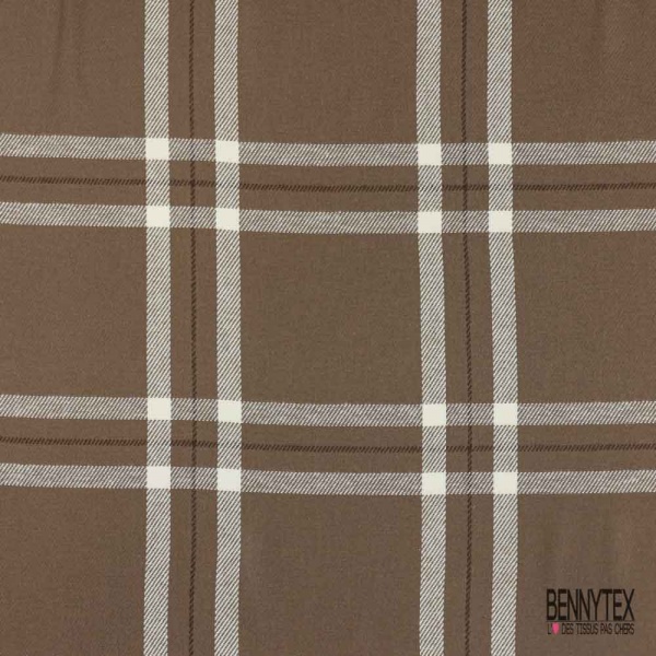 Coton viscose gratté chemise bûcheron tissé teint grand carreau taupe brun blanc cassé