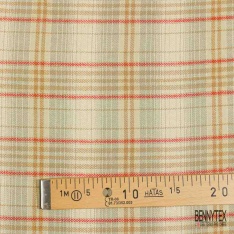 Coton viscose gratté chemise bûcheron tissé teint grand carreau taupe brun blanc cassé