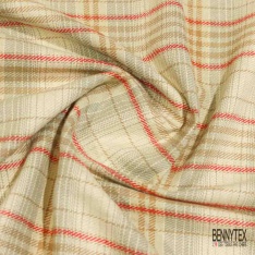 Coton viscose gratté chemise bûcheron tissé teint grand carreau taupe brun blanc cassé