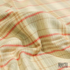 Coton viscose gratté chemise bûcheron tissé teint grand carreau taupe brun blanc cassé