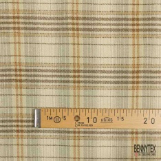 Coton viscose gratté chemise bûcheron tissé teint tartan rouge beige ocre gris clair blanc cassé