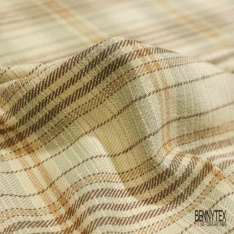 Coton viscose gratté chemise bûcheron tissé teint tartan rouge beige ocre gris clair blanc cassé