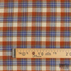 Coton viscose gratté chemise bûcheron tissé teint tartan brun ocre beige gris moyen blanc cassé