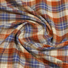 Coton viscose gratté chemise bûcheron tissé teint tartan brun ocre beige gris moyen blanc cassé