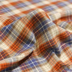 Coton viscose gratté chemise bûcheron tissé teint tartan brun ocre beige gris moyen blanc cassé