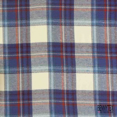 Coton viscose gratté chemise bûcheron tissé teint tartan orange bleu taupe beige blanc cassé
