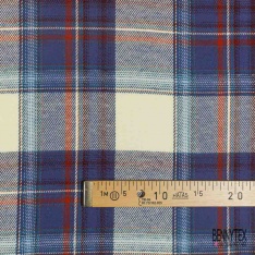 Coton viscose gratté chemise bûcheron tissé teint tartan orange bleu taupe beige blanc cassé