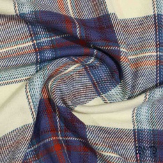 Coton viscose gratté chemise bûcheron tissé teint tartan orange bleu taupe beige blanc cassé
