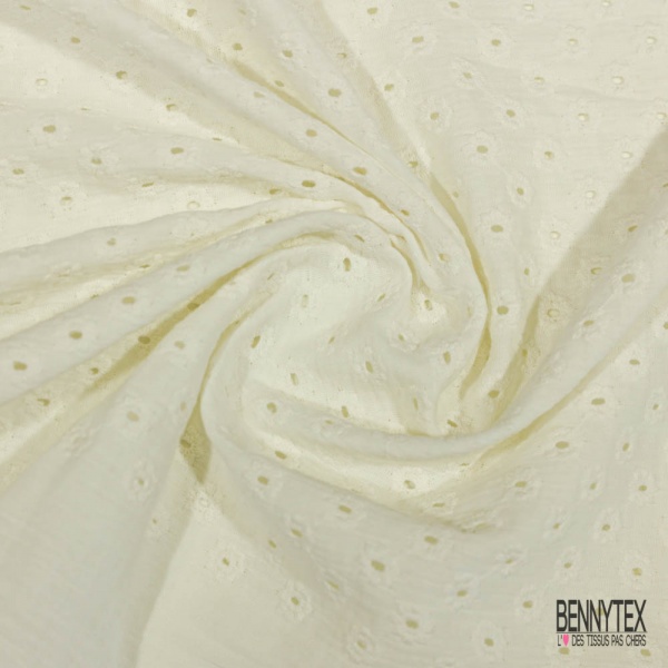 Double gaze de coton broderie anglaise blanc cassé