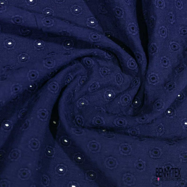 Double gaze de coton broderie anglaise marine
